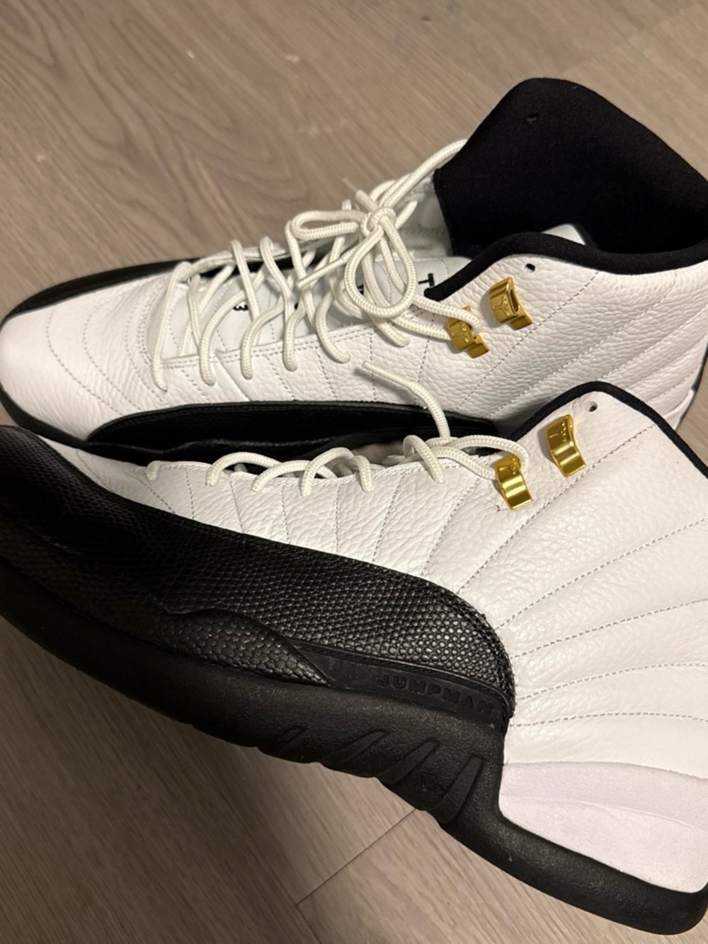 Jordan Men's White and Black Basketball Sneakers with Gold Accents